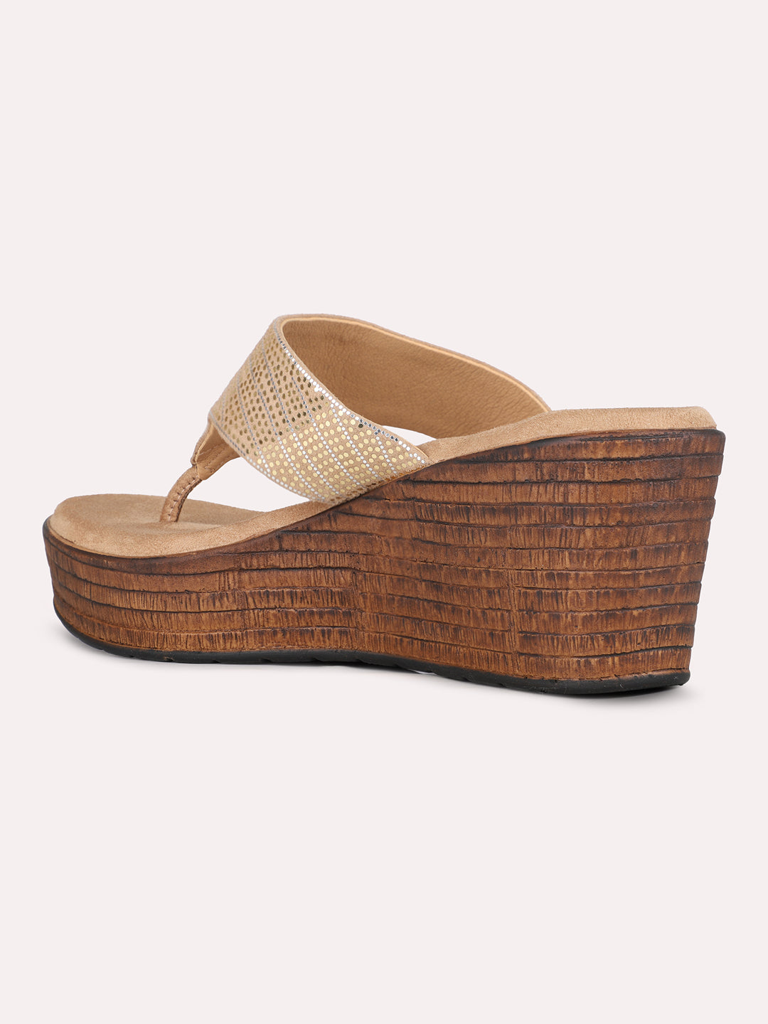 Women Beige Ethnic Solid Round Toe Wedge Heel Sandals
