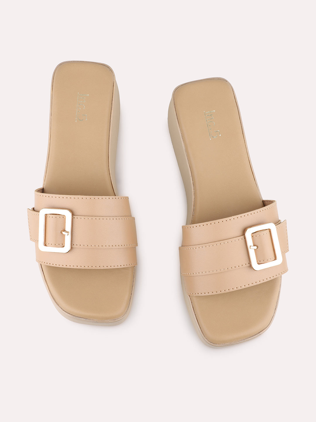 Womens Beige Party Wear Printed Round Toe Wedge Heel Sandals