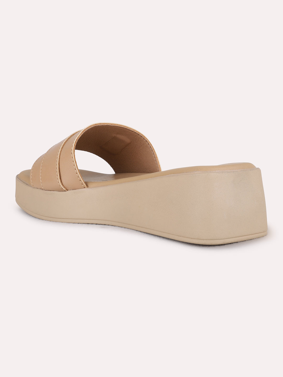 Womens Beige Party Wear Printed Round Toe Wedge Heel Sandals