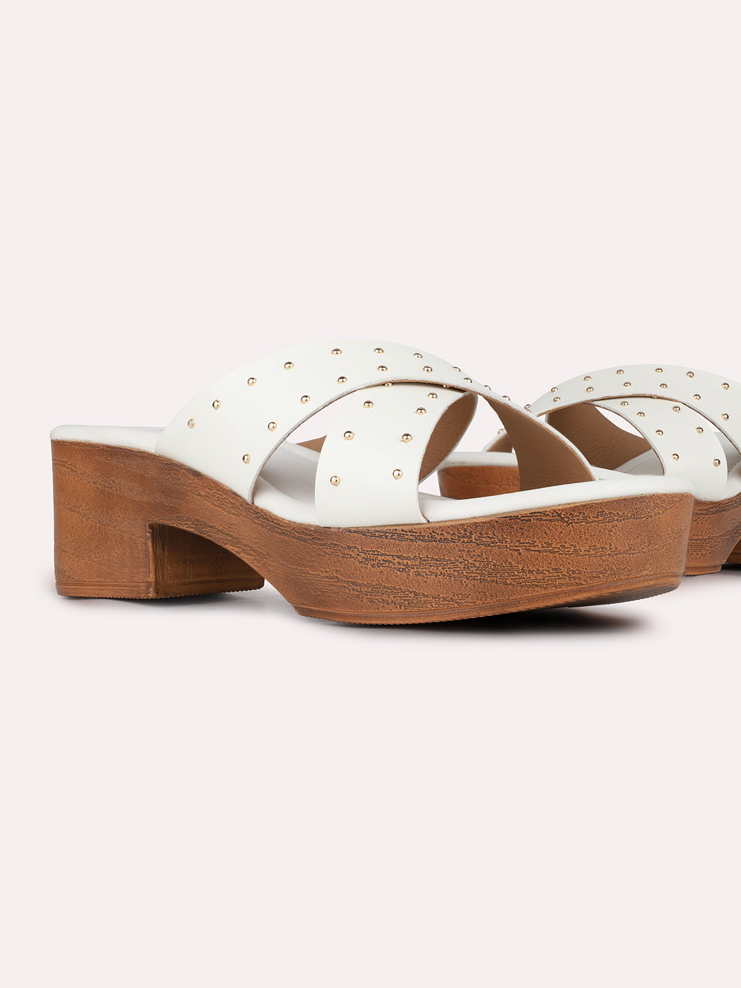 Women White Party Wear Printed Round Toe Platform Heel Sandals