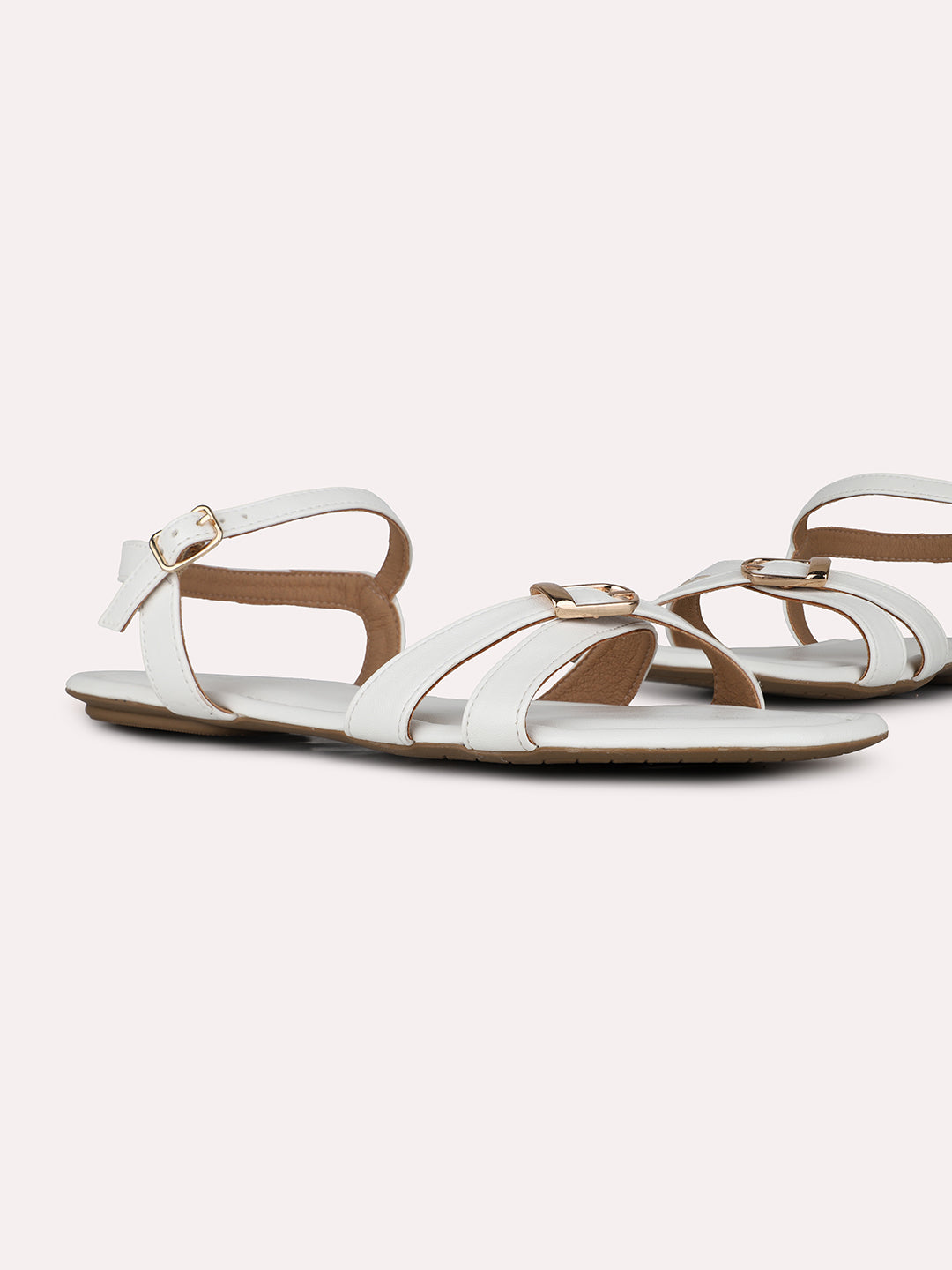 Womens White Casual Solid Open Toe Flat Sandals