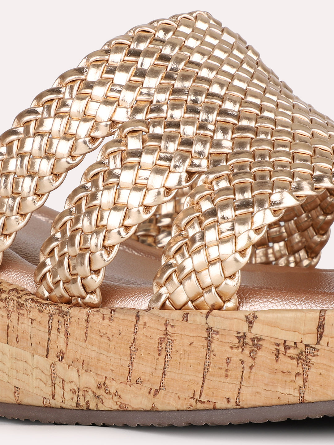 Women Rose Gold Ethnic Solid Round Toe Wedge Heel Sandals