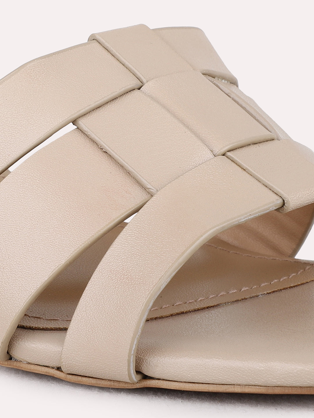 Womens Cream Party Wear Solid Square Toe Block Heel Sandals