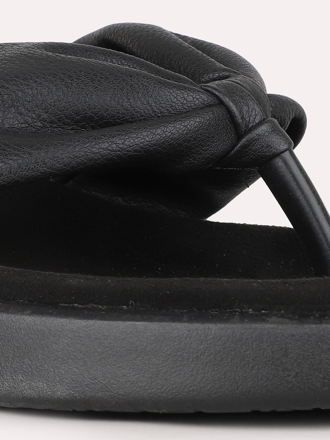 Women Black Casual Solid Pattern Round Toe Slip-On Sandals