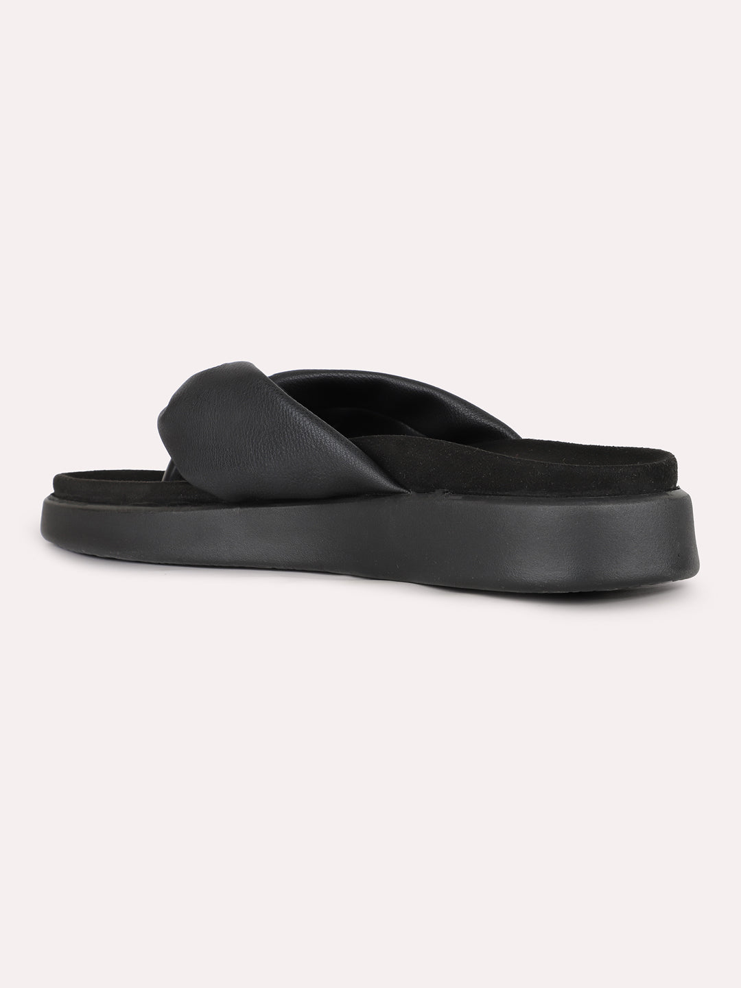 Women Black Casual Solid Pattern Round Toe Slip-On Sandals