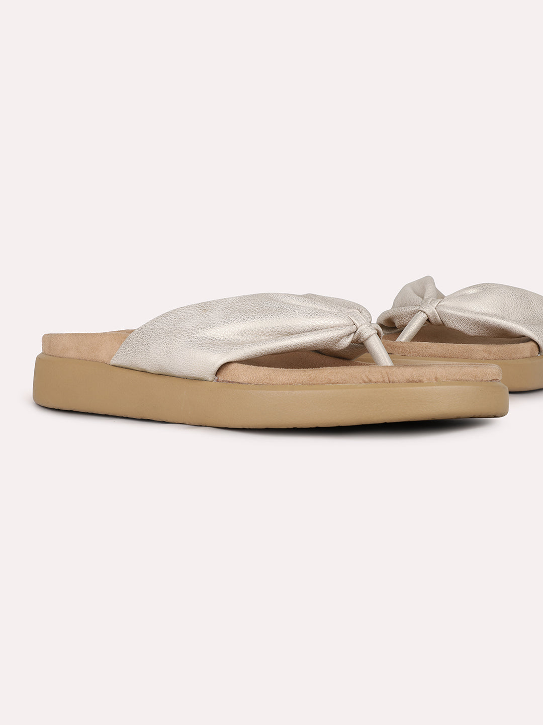 Women Cream Casual Solid Round Toe Slip-On Sandals