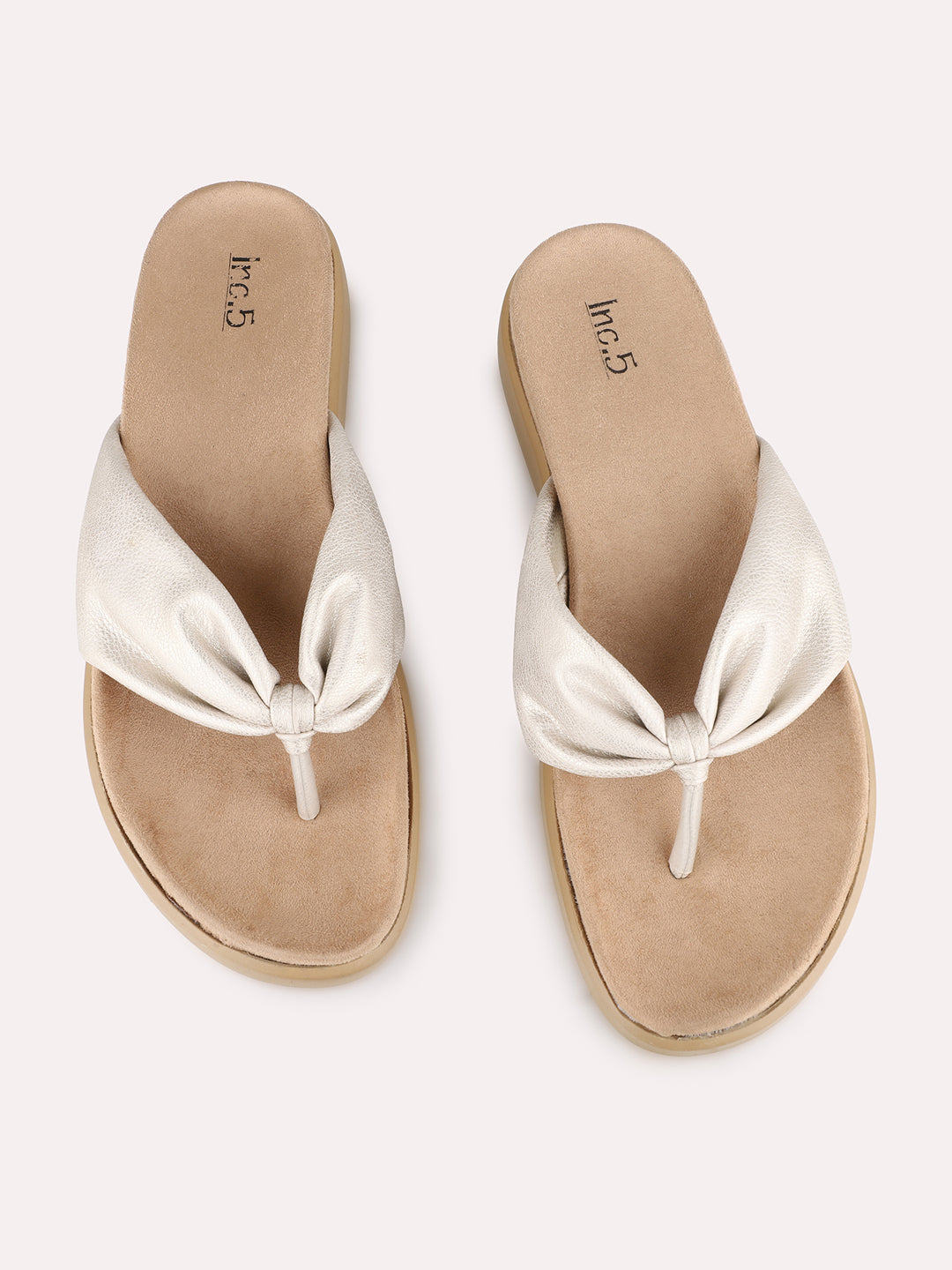 Women Cream Casual Solid Round Toe Slip-On Sandals