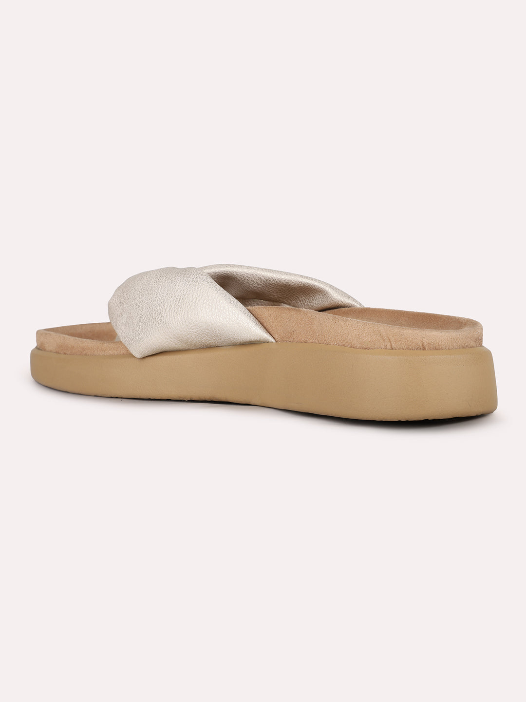 Women Cream Casual Solid Round Toe Slip-On Sandals