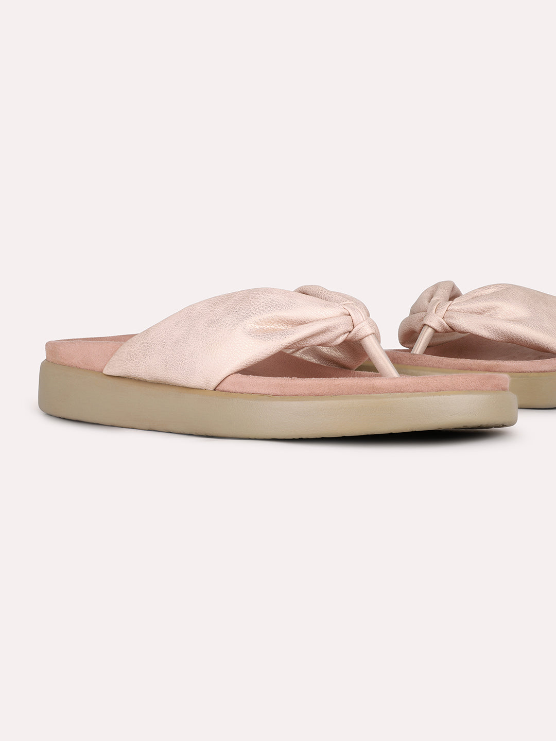Women Peach Casual Solid Round Toe Slip-On Sandals