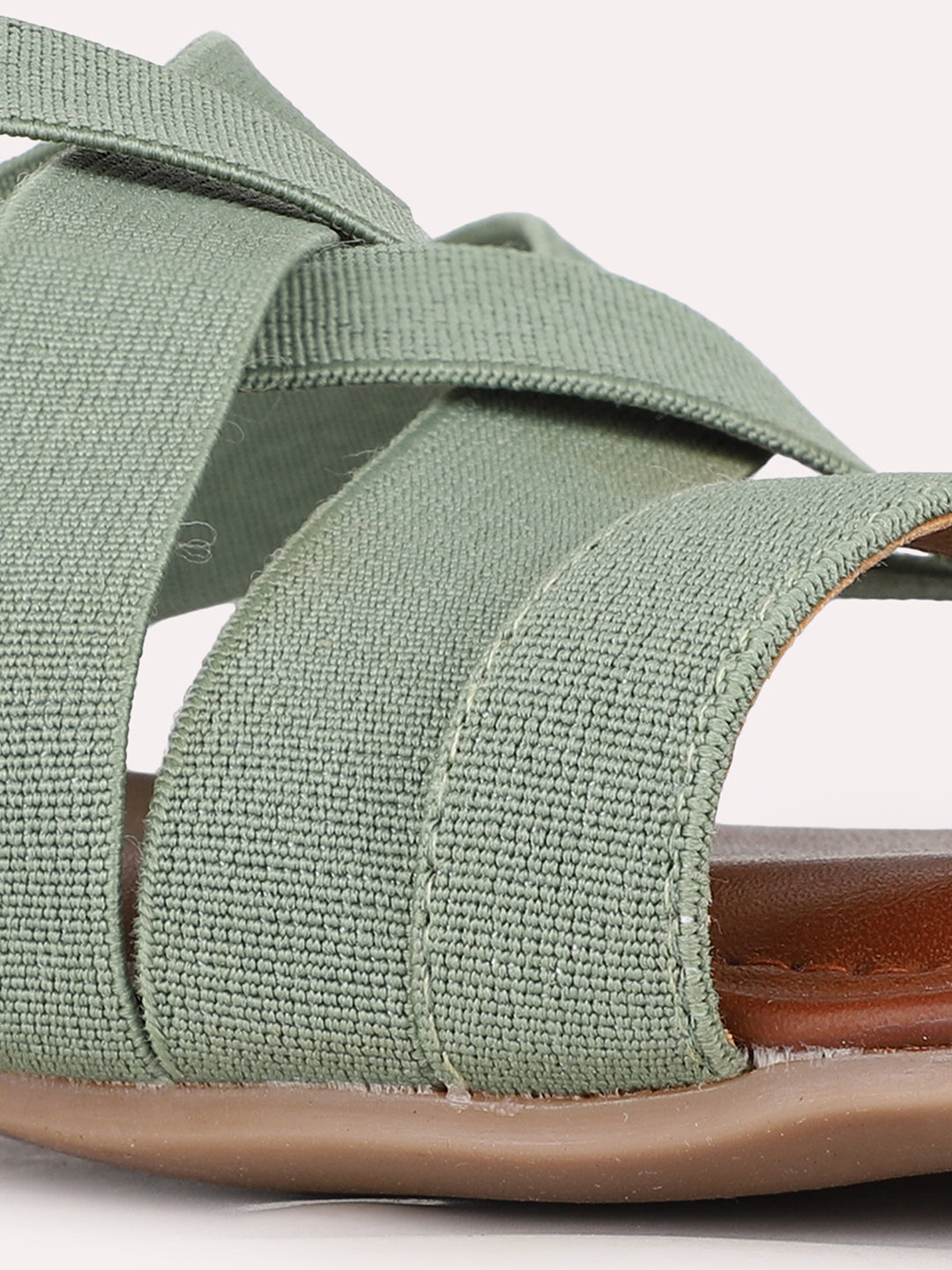 Women Green Party Wear Solid Open Toe Flats