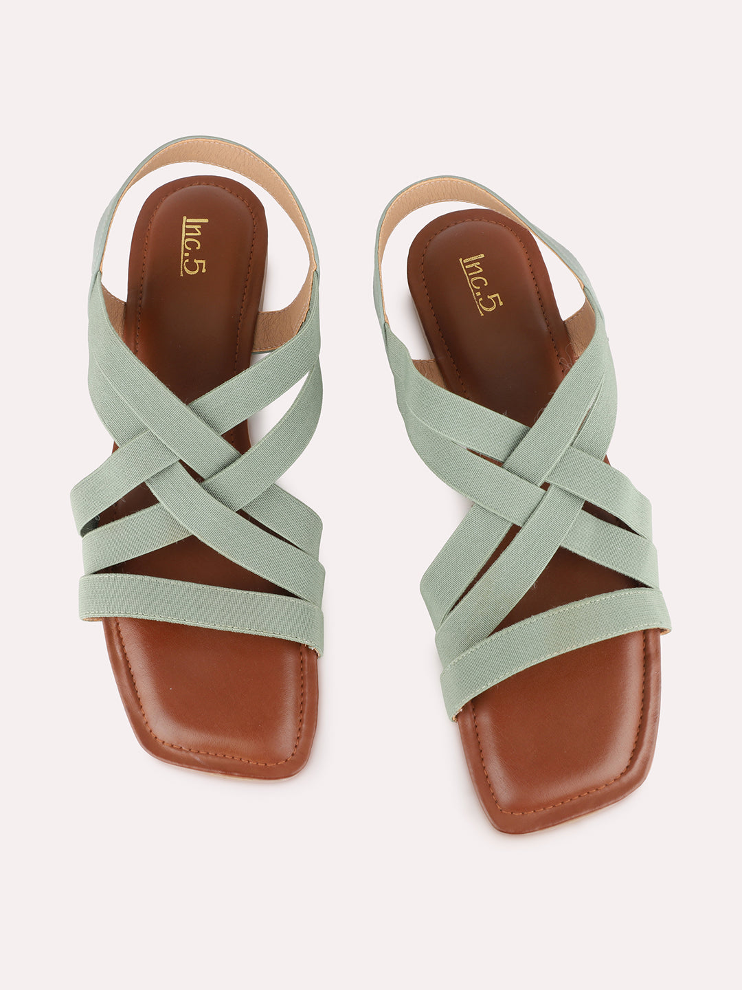 Women Green Party Wear Solid Open Toe Flats
