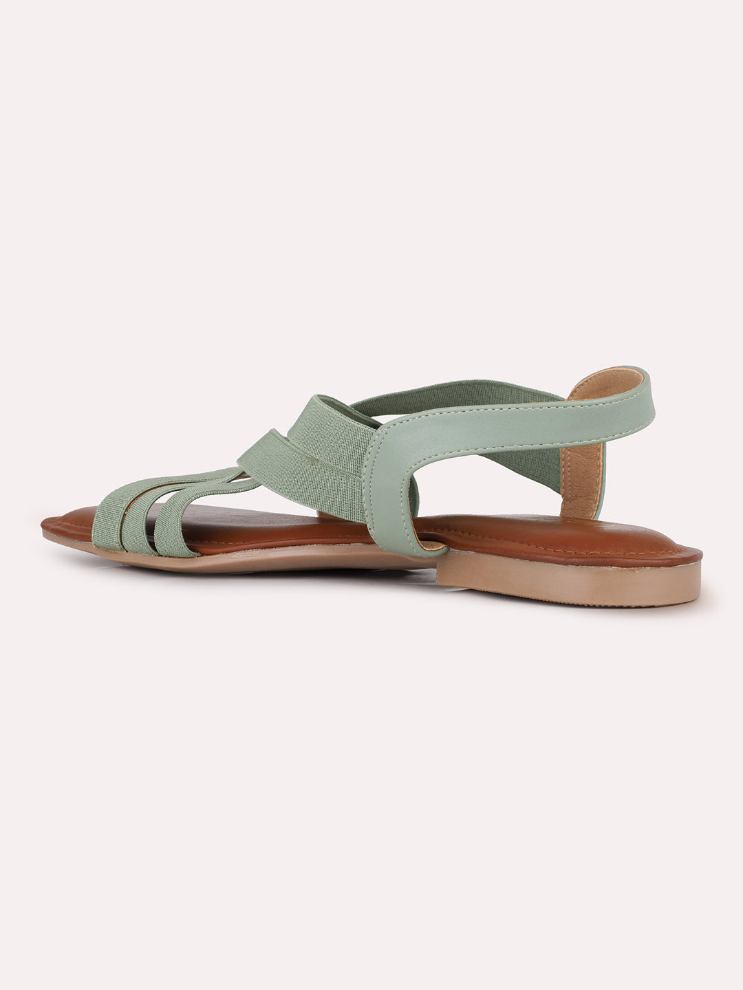 Women Green Party Wear Solid Open Toe Flats