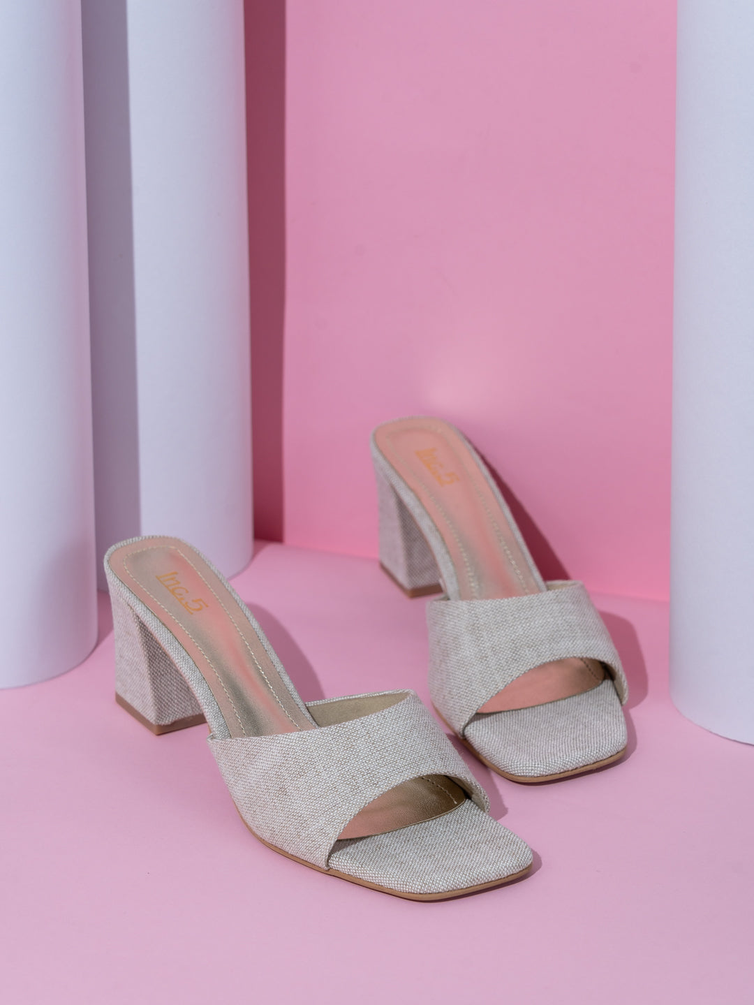 Womens Beige Party Wear Solid Square Toe Block Heels