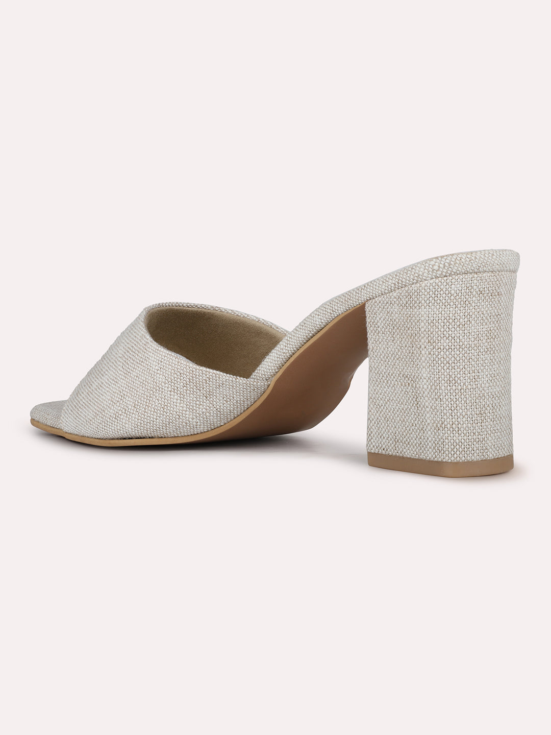 Womens Beige Party Wear Solid Square Toe Block Heels