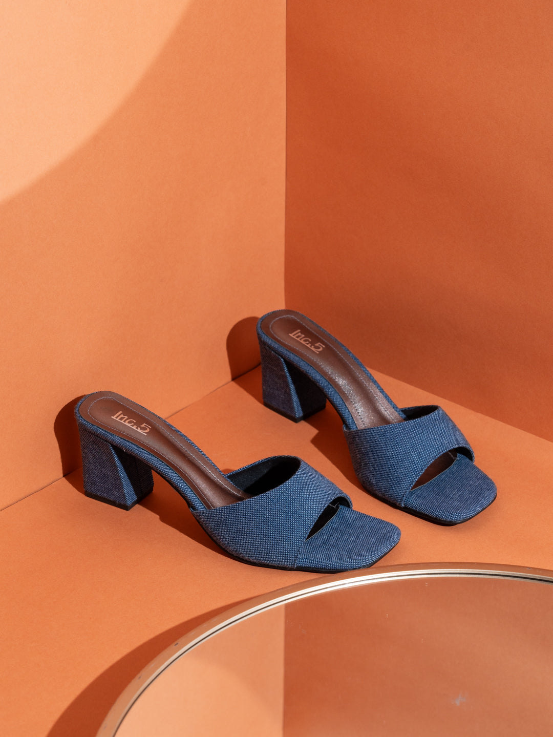 Womens Navy Party Wear Solid Square Toe Block Heel Sandals