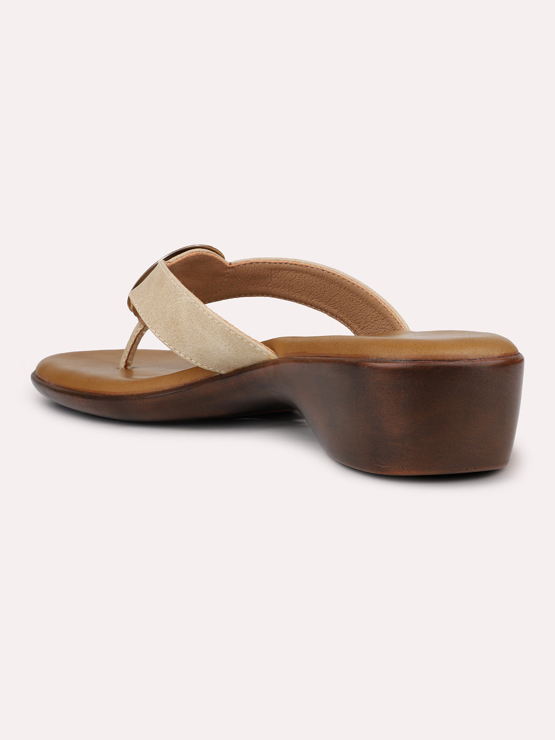 Womens Beige Casual Thong Block Heel Sandals