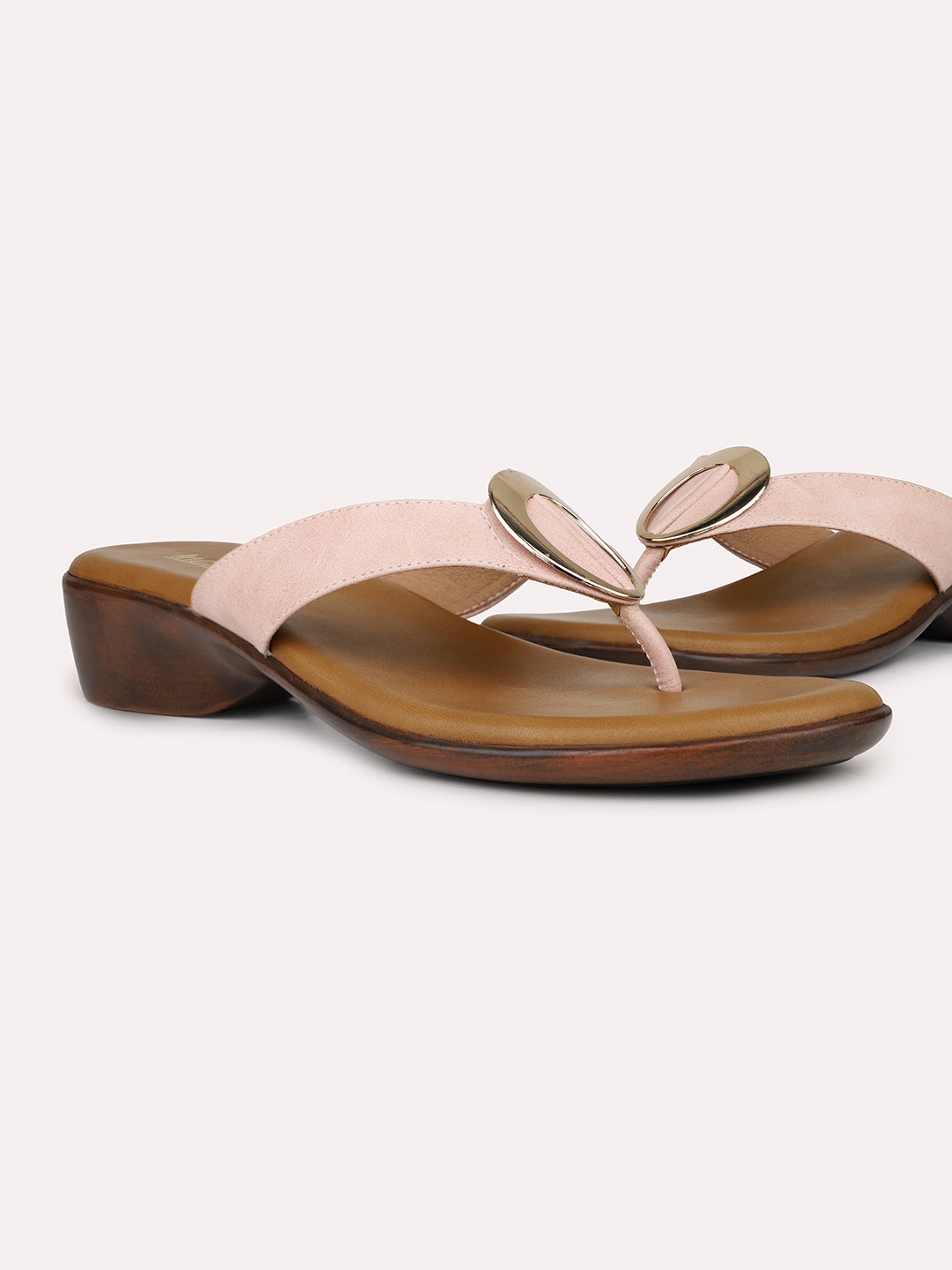 Womens Peach Casual Thong Block Heel Sandals