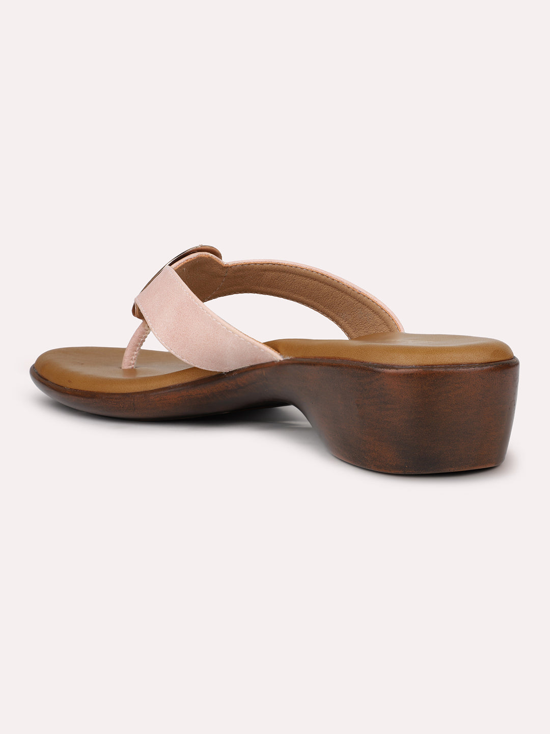 Womens Peach Casual Thong Block Heel Sandals