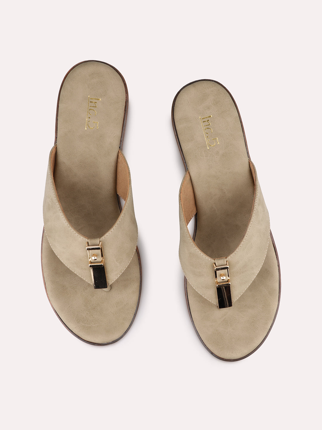 Womens Beige Casual Thong Platform Heels