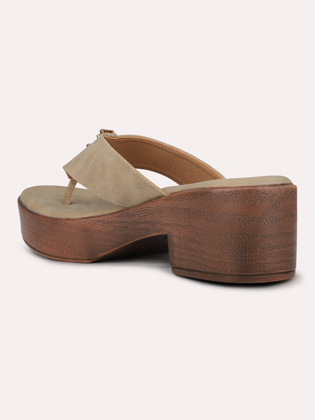 Womens Beige Casual Thong Platform Heels