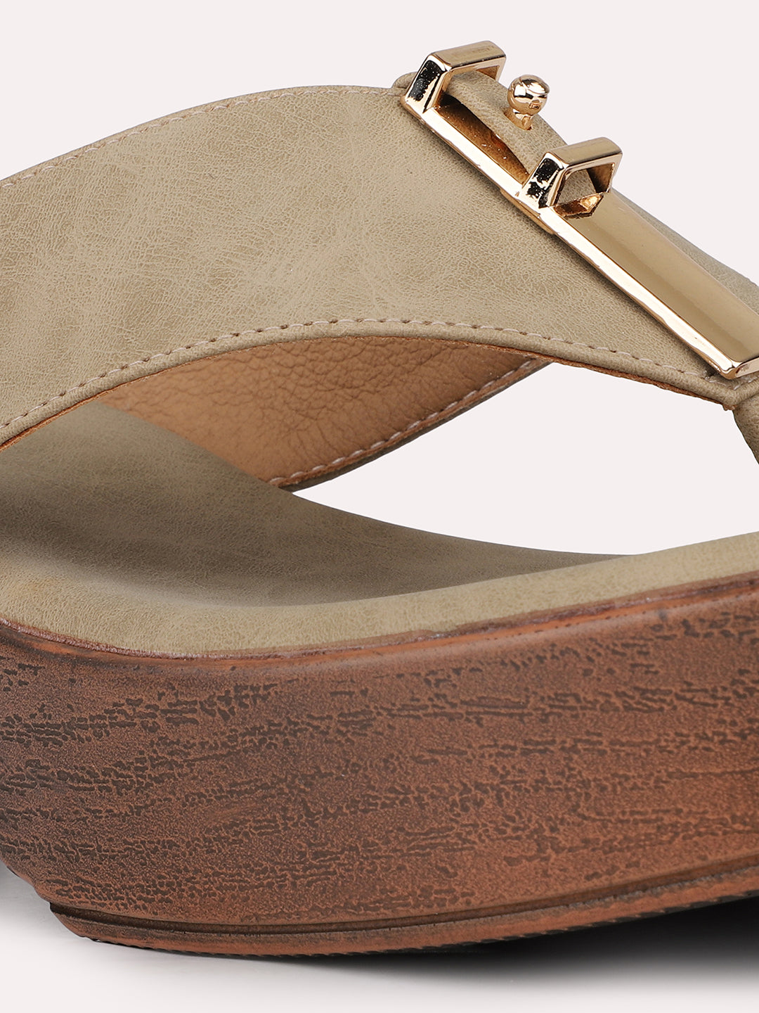 Womens Beige Casual Thong Platform Heels