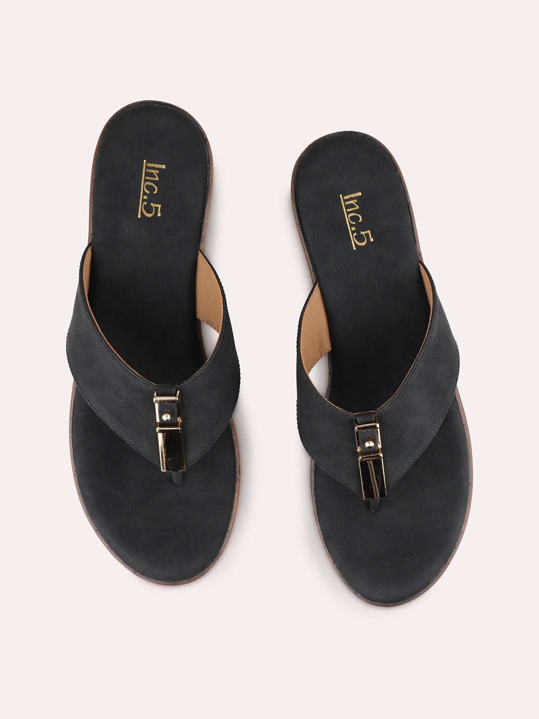 Womens Black Casual Thong Platform Heels