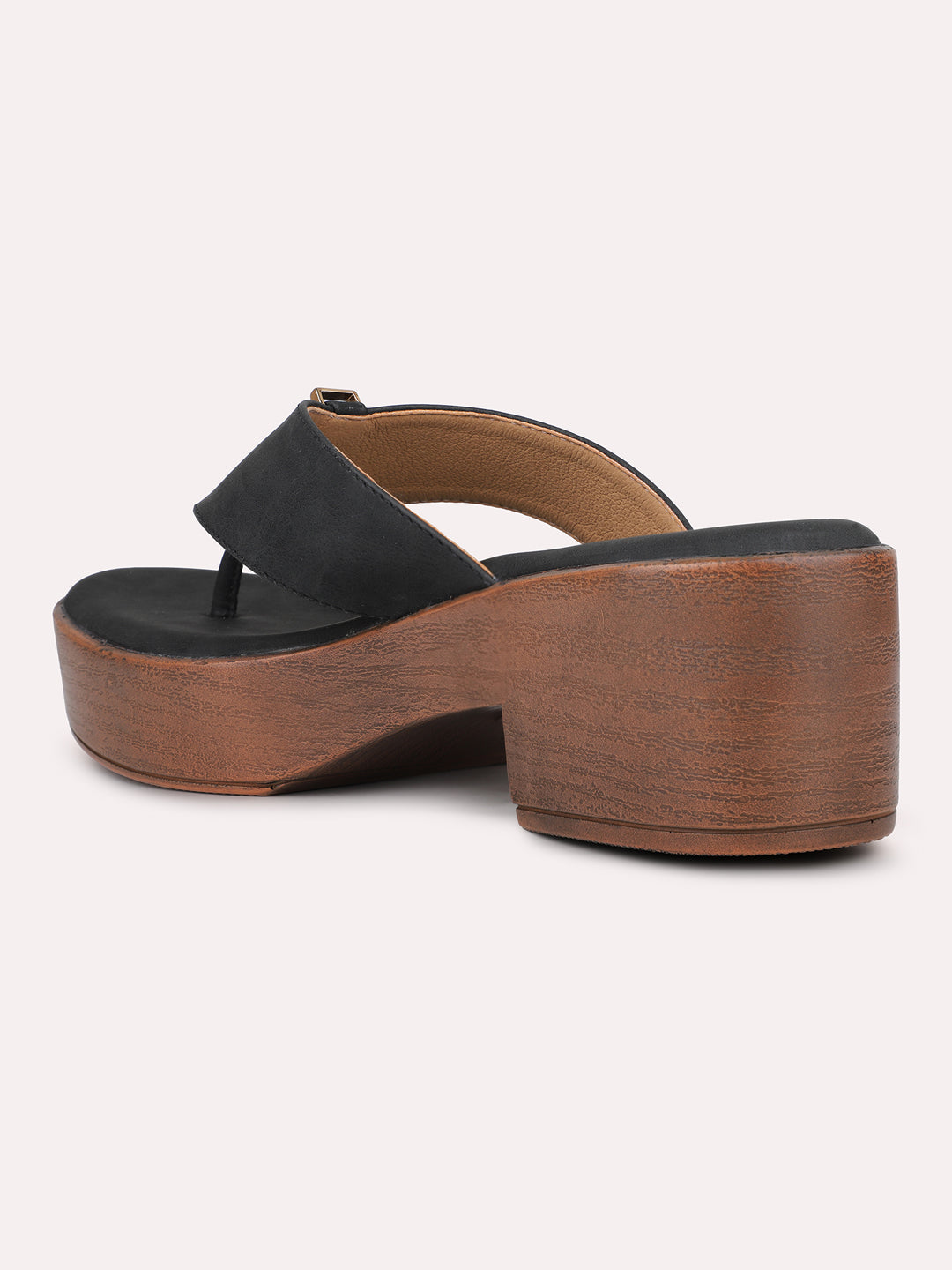Womens Black Casual Thong Platform Heels