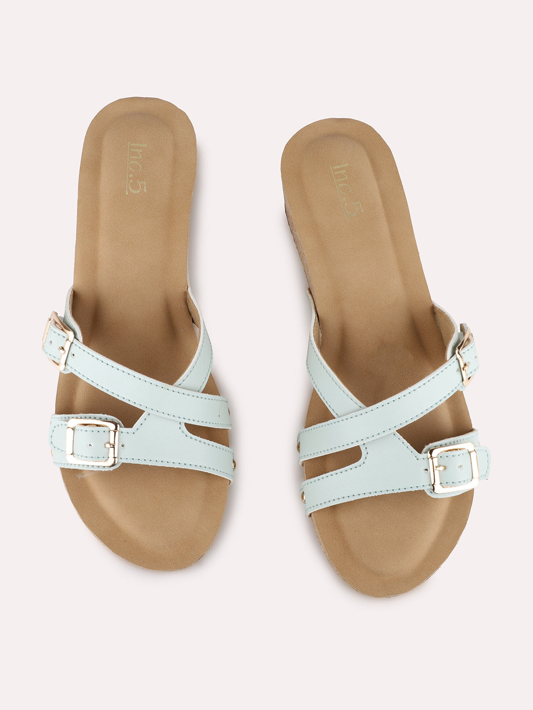 Women Green Casual Solid Open Toe Slip-On Flat Sandals