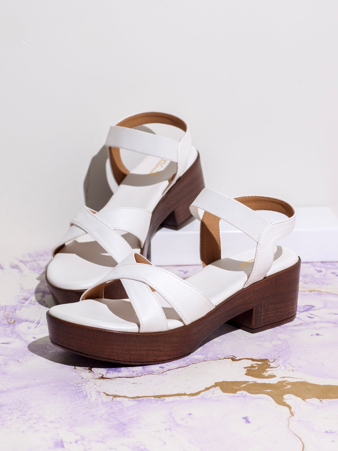 Womens White Party Wear Solid Round Toe Platform Heel Sandals