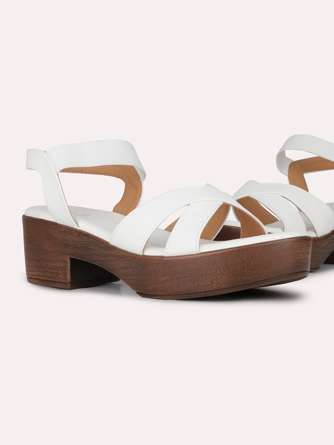 Womens White Party Wear Solid Round Toe Platform Heel Sandals