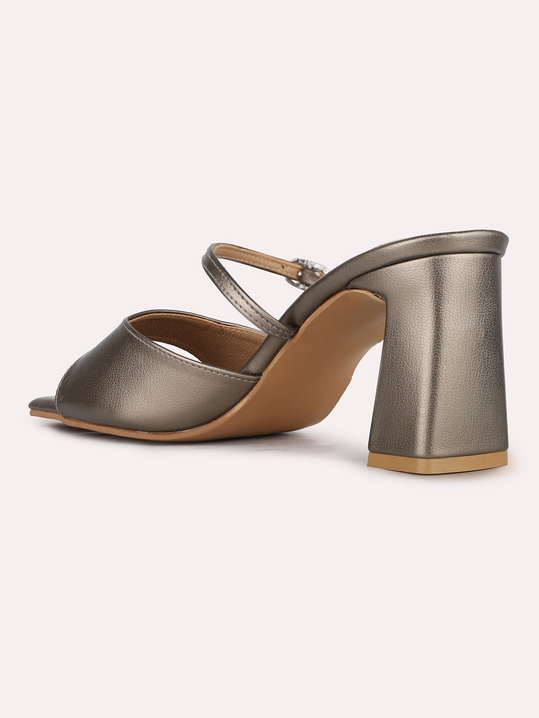 Women Pewter Party Wear Solid Square Toe Block Heel Sandals