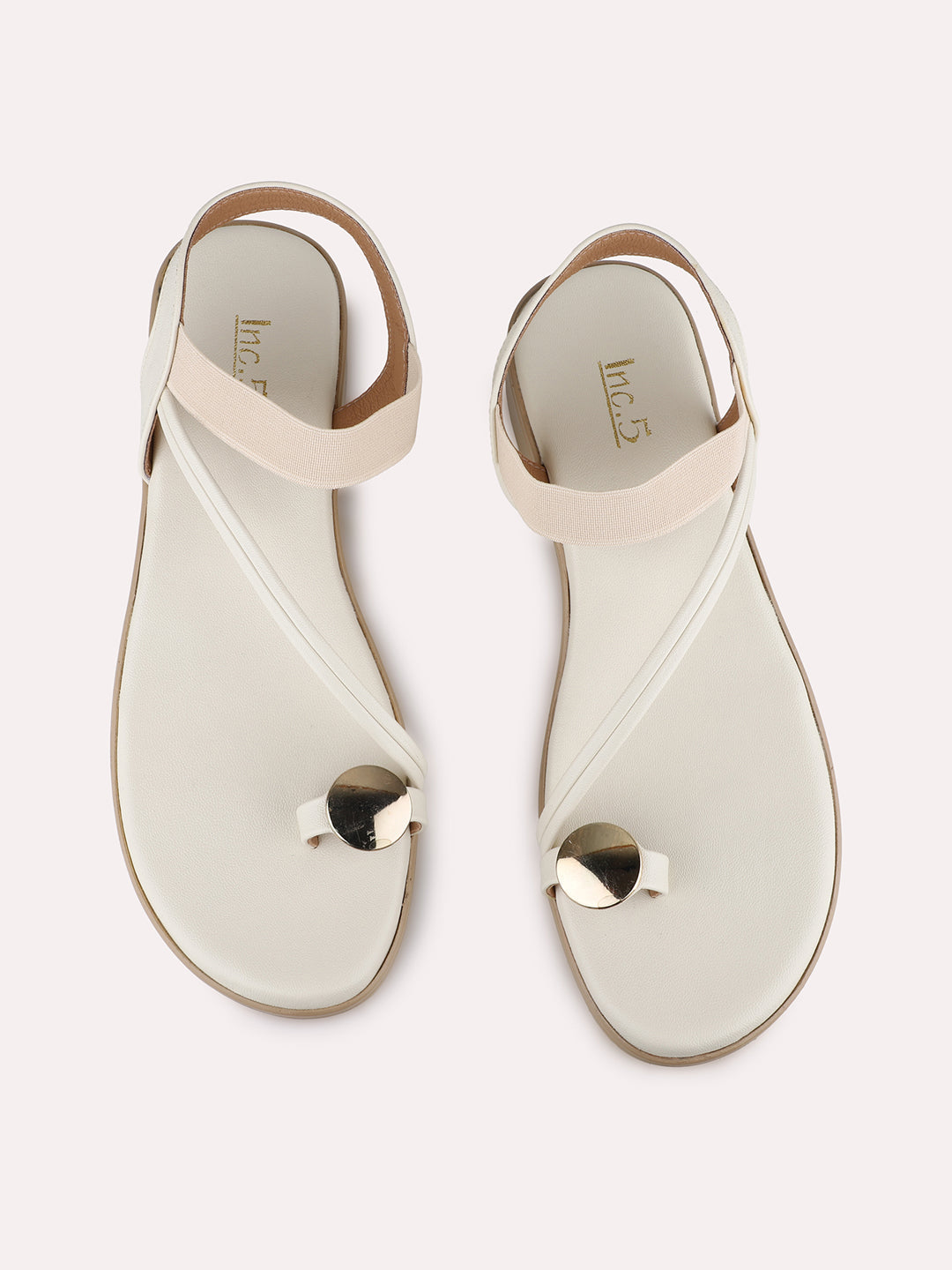 Women Cream Casual Solid One Toe Flats Sandals
