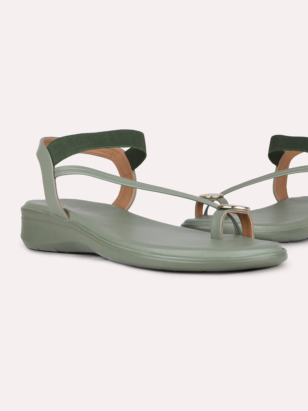 Women Green Casual Solid Round Toe Wedge Heels