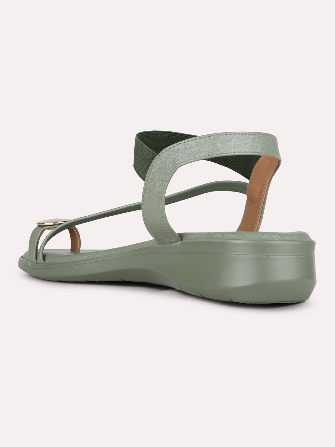 Women Green Casual Solid Round Toe Wedge Heels