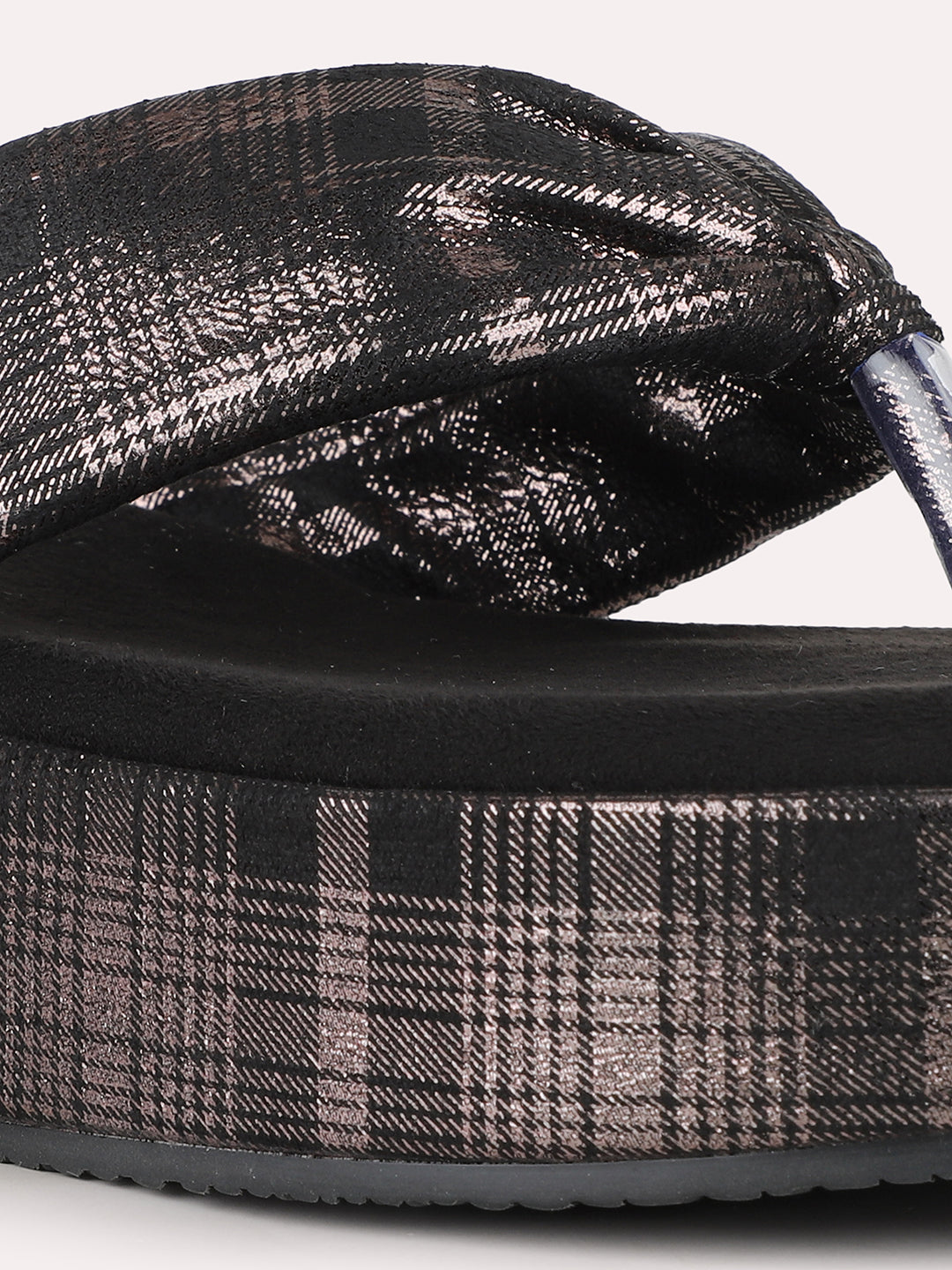 Women Black Party Wear Printed Round Toe Flatform Heel Sandals