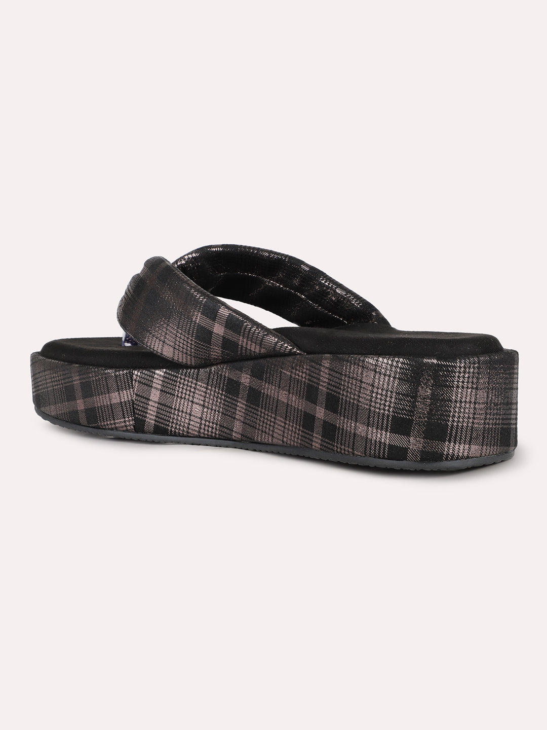 Women Black Party Wear Printed Round Toe Flatform Heel Sandals