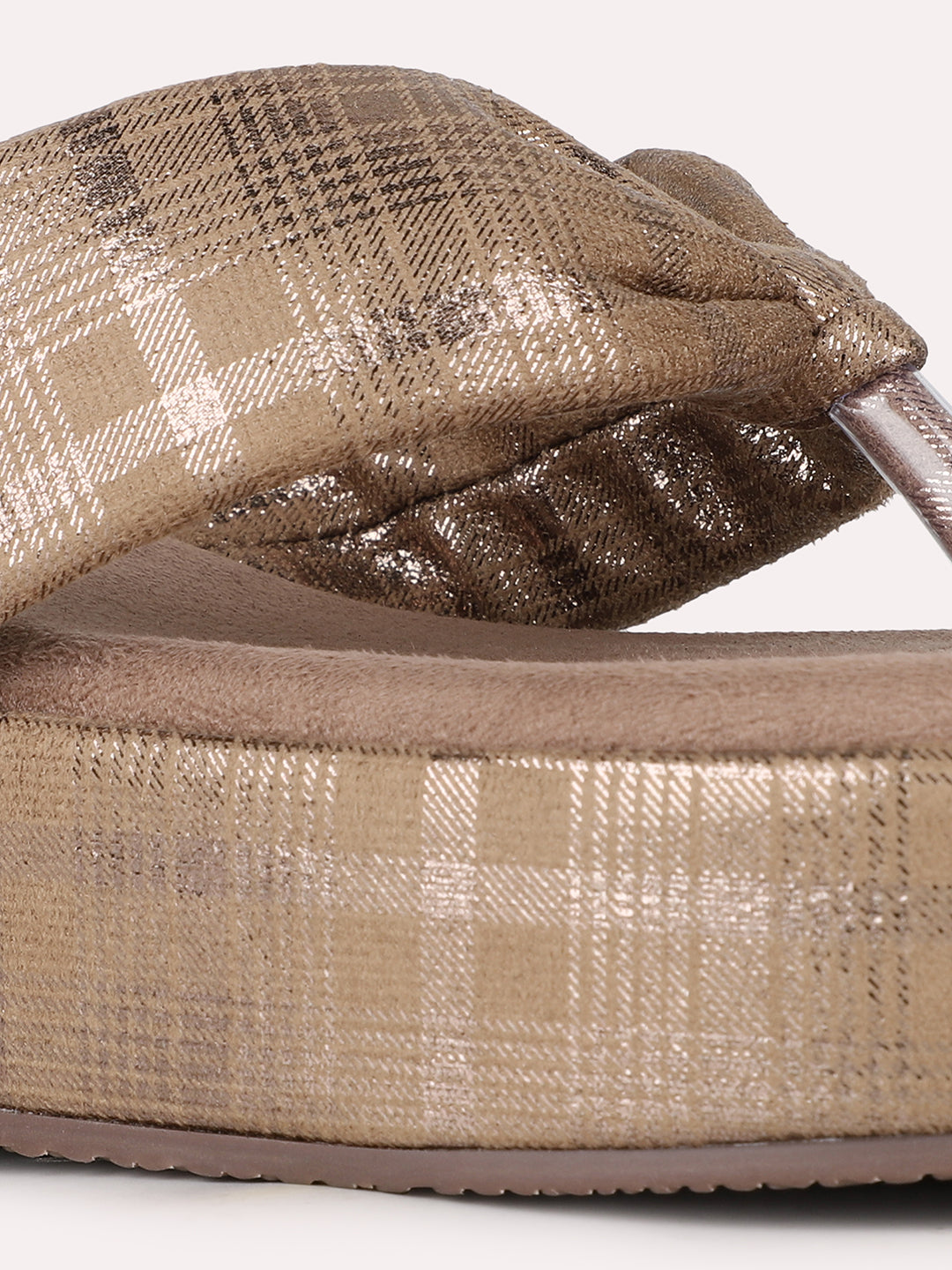 Womens Brown Party Wear Checkered Round Toe Wedge Heel Sandals