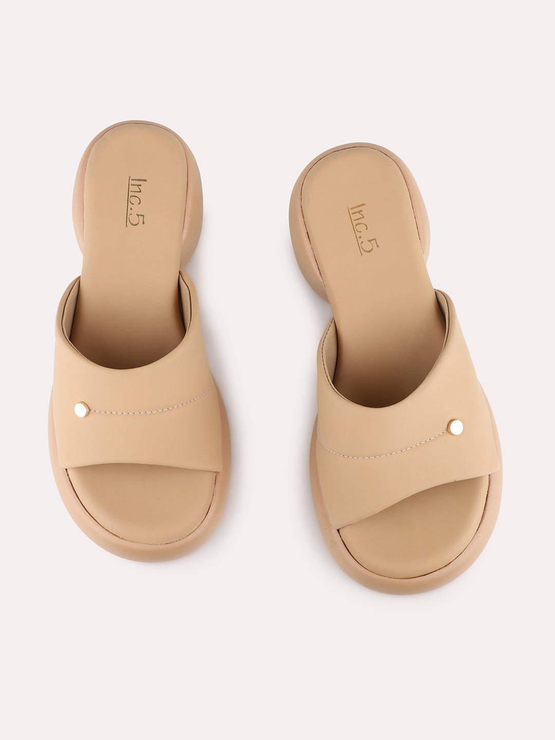 Womens Beige Casual Solid Platform Heel Sandals