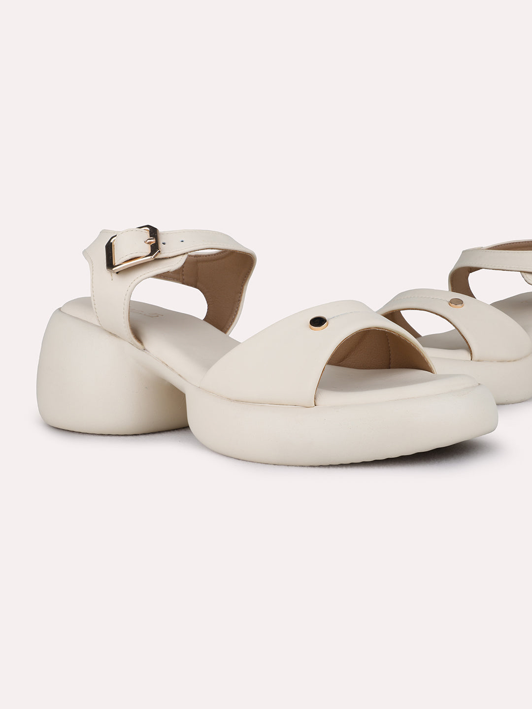 Womens Cream Casual Solid Platform Heel Sandals