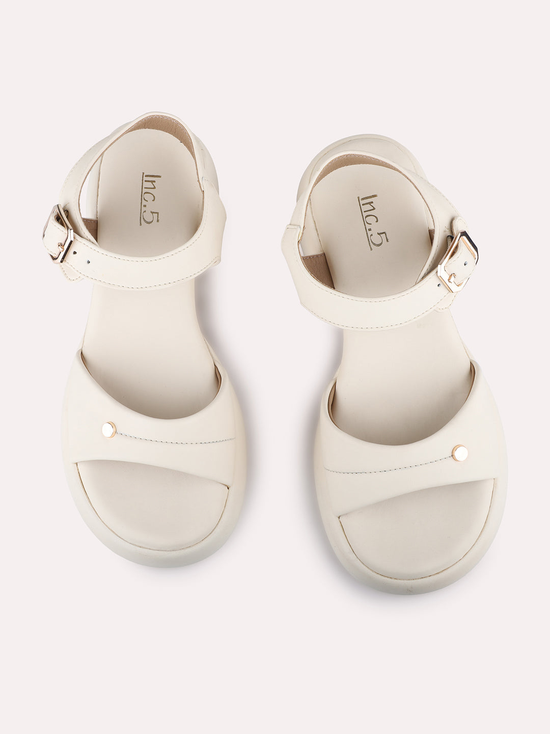 Womens Cream Casual Solid Platform Heel Sandals