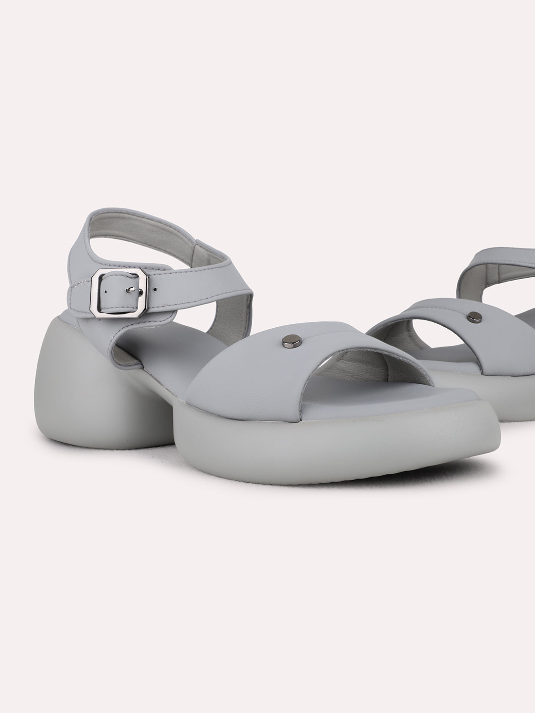 Womens Grey Casual Solid Platform Heel Sandals