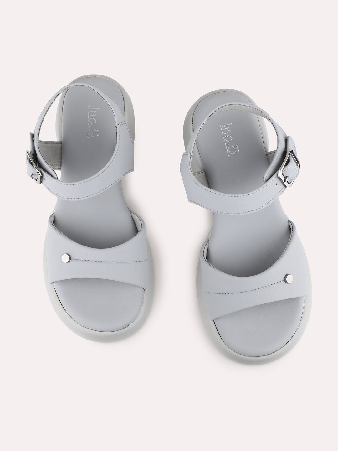 Womens Grey Casual Solid Platform Heel Sandals