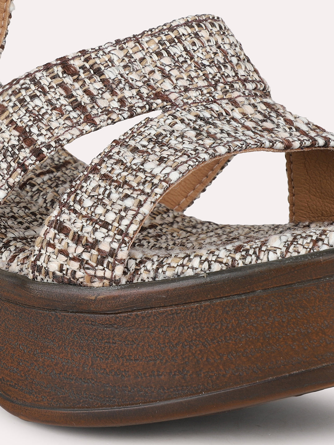 Womens Brown Party Wear Printed Round Toe Platform Heel Sandals