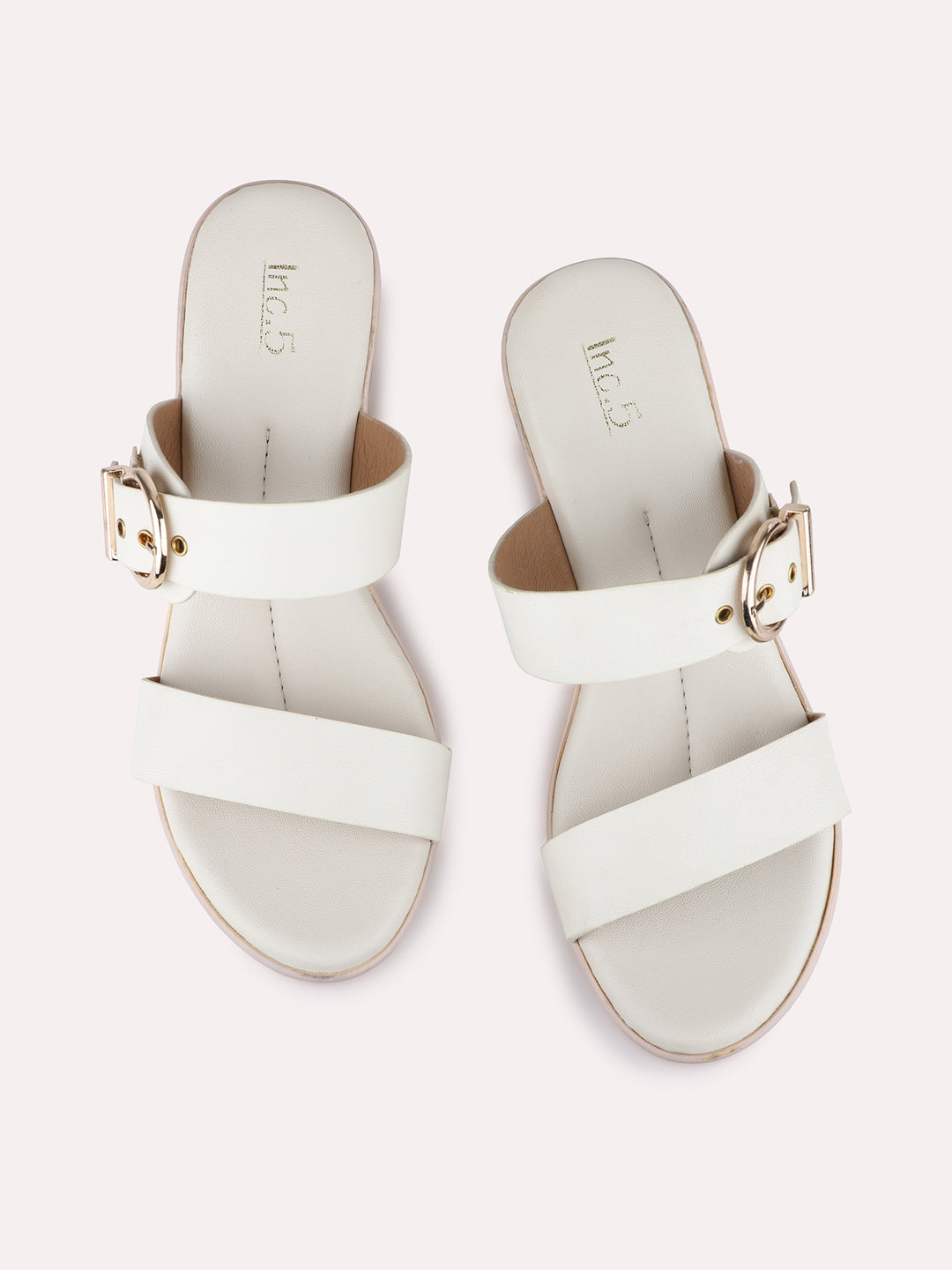 Womens Cream Party Wear Printed Round Toe Platform Heel Sandals