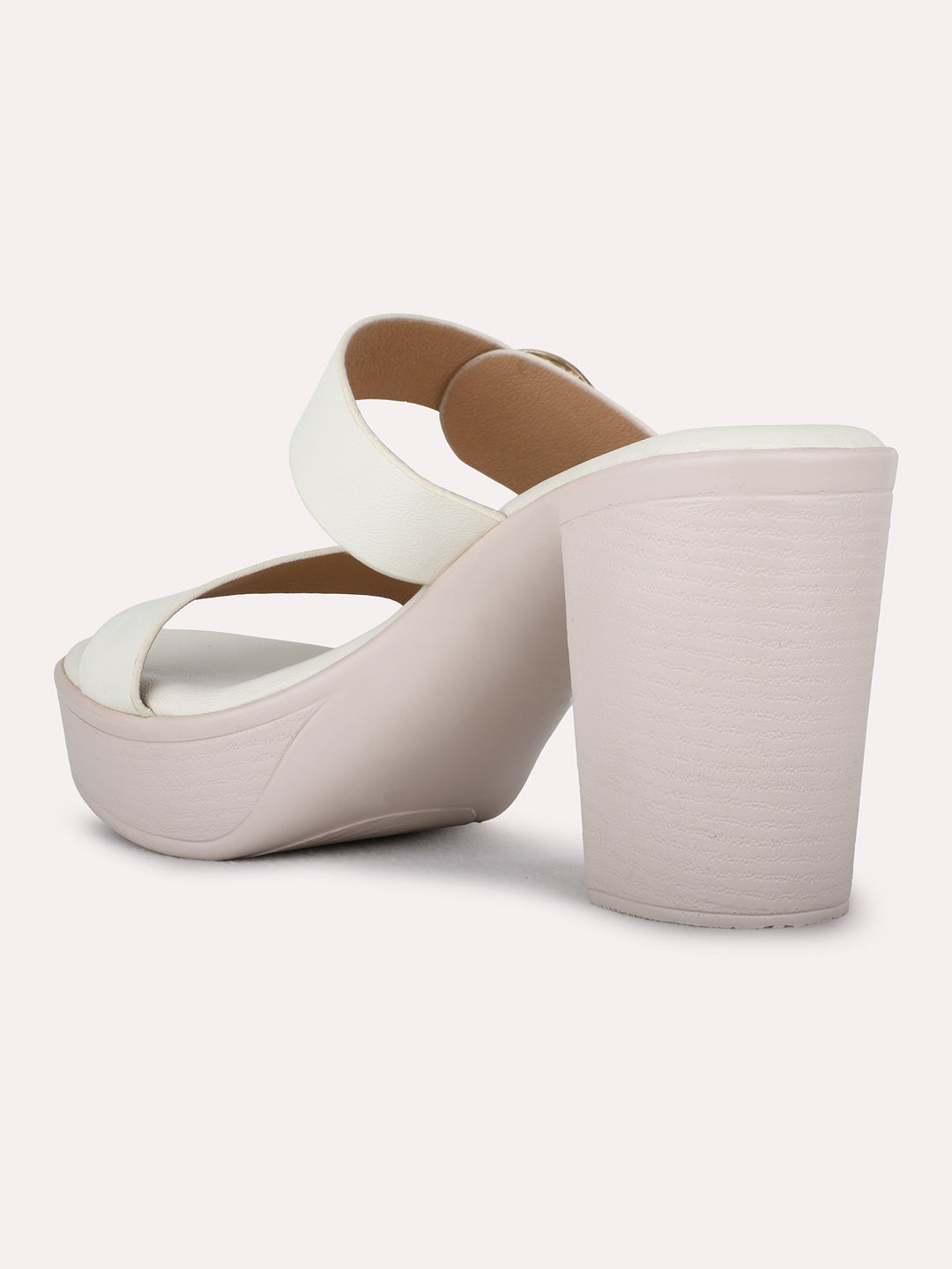Womens Cream Party Wear Solid Round Toe Platform Heels