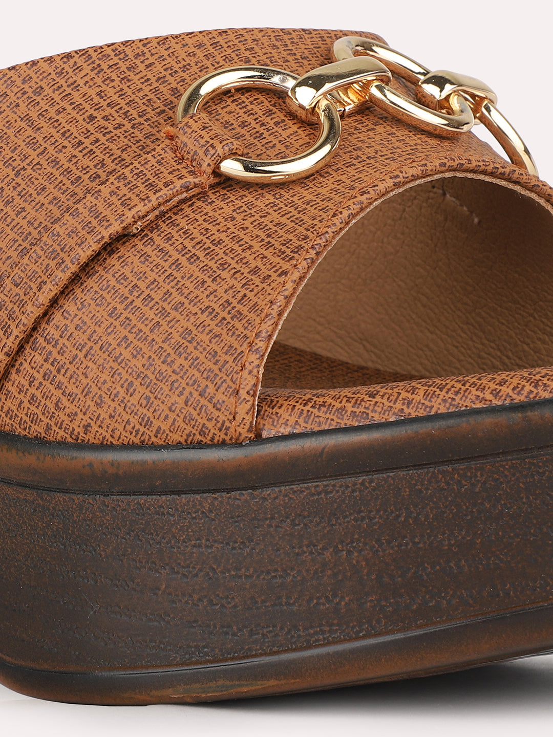 Women Brown Party Wear Solid Round Toe Block Heel Sandals