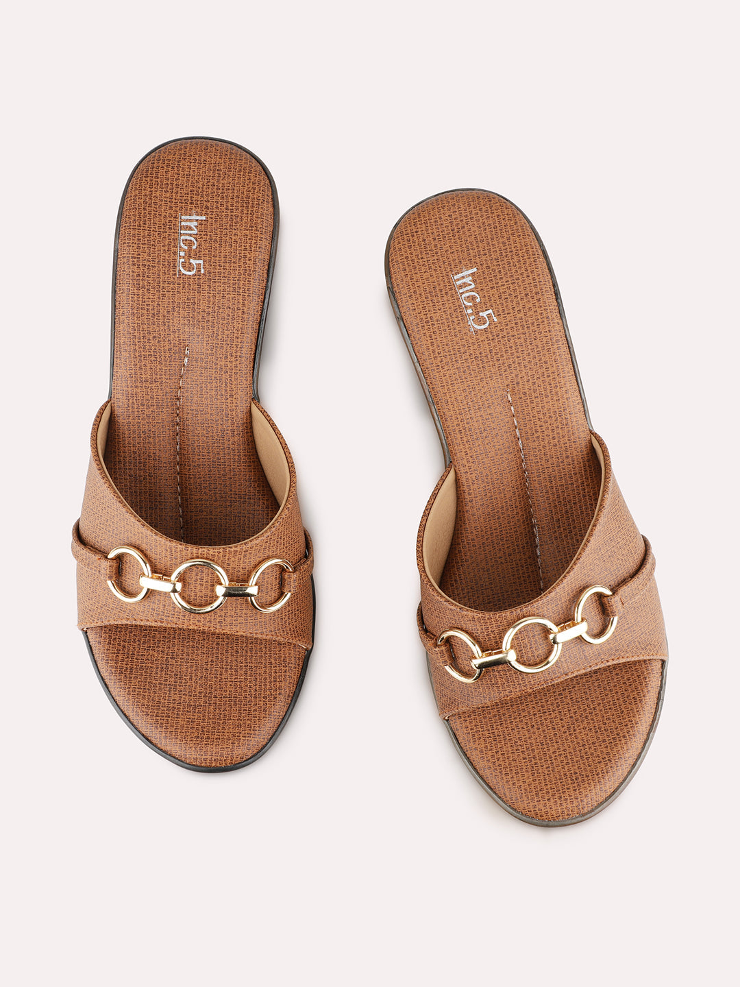 Women Brown Party Wear Solid Round Toe Block Heel Sandals