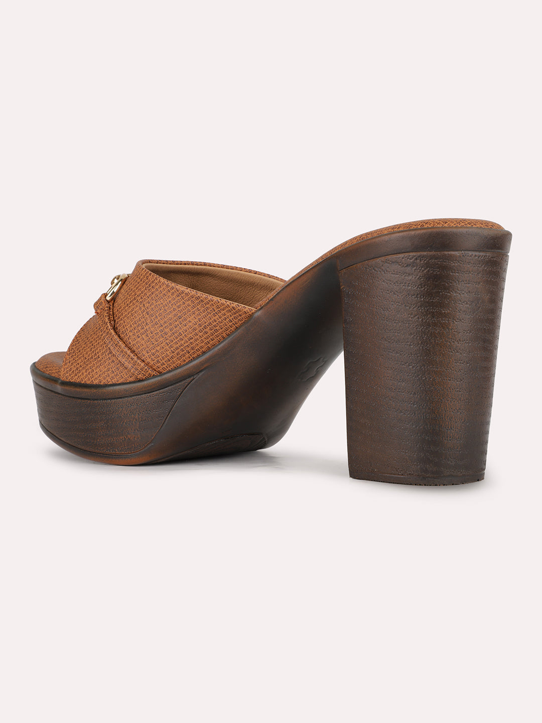 Women Brown Party Wear Solid Round Toe Block Heel Sandals