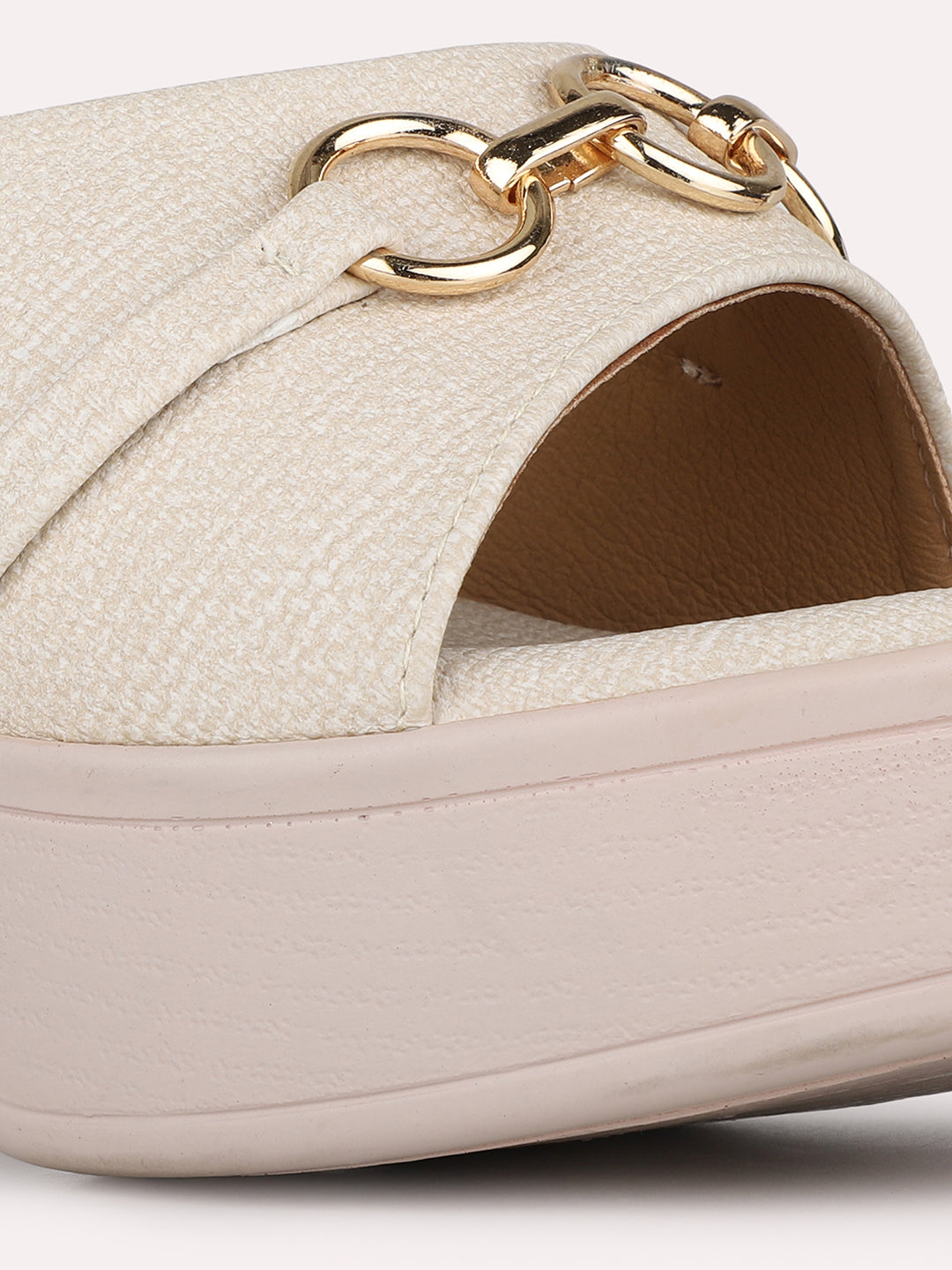 Women Cream Party Wear Solid Round Toe Platform Heel Sandals