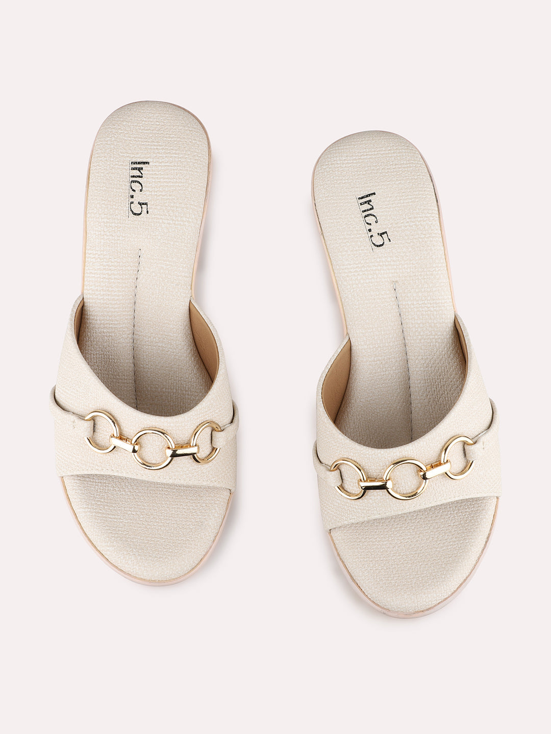 Women Cream Party Wear Solid Round Toe Platform Heel Sandals